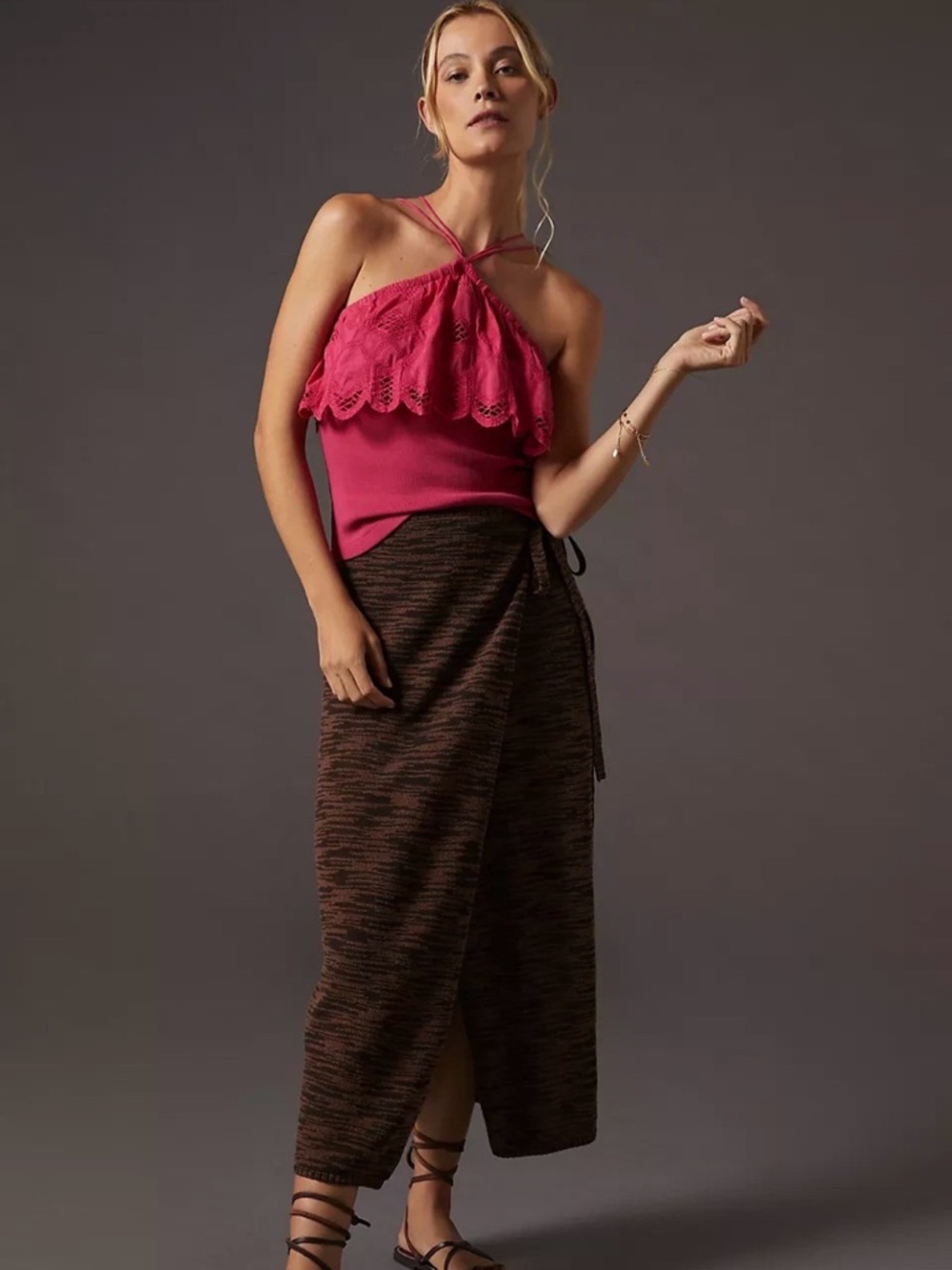 Anthropologie Hot Pink Eyelet Halter Tank Size X-Large